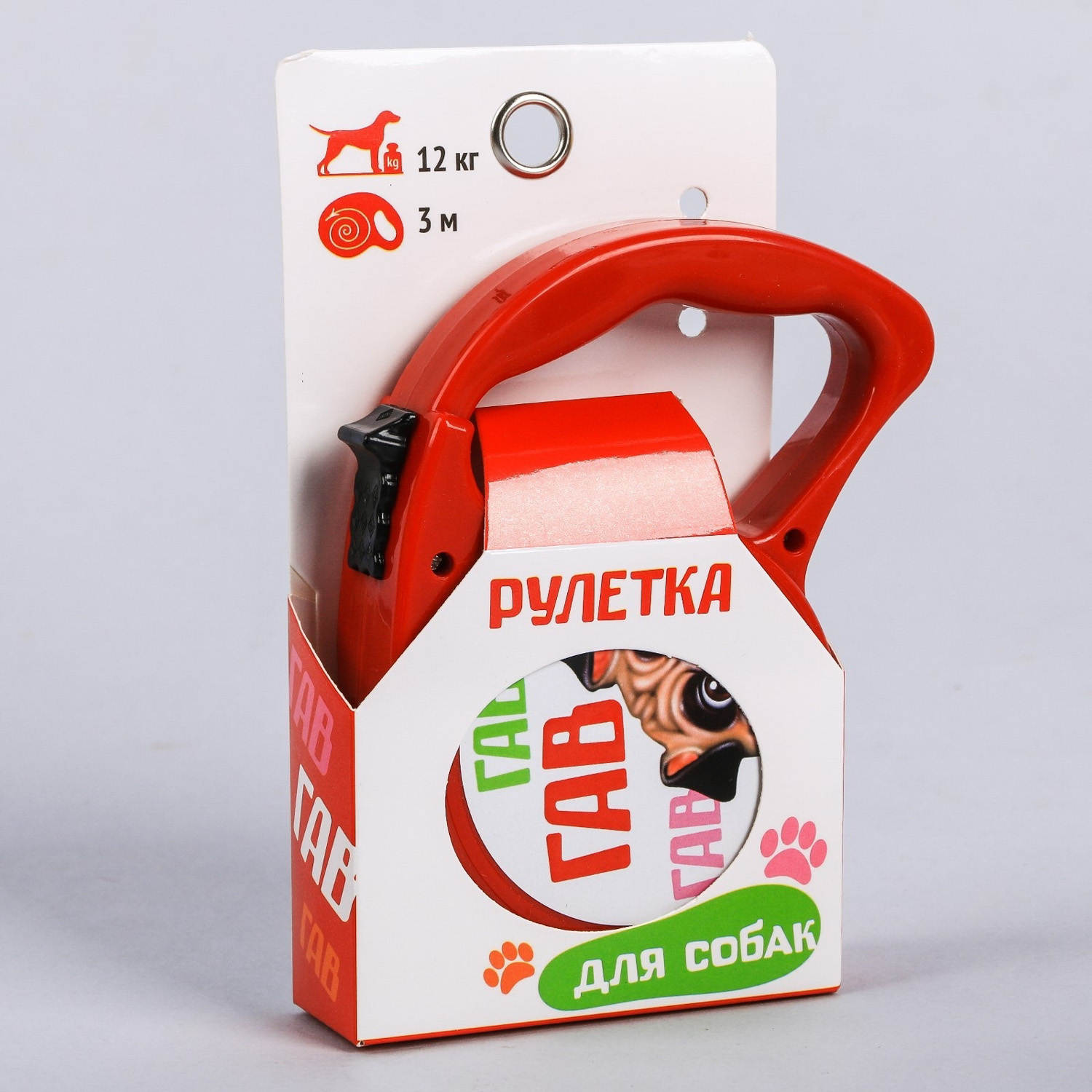 Рулетка "Гав гав", 3 м, вес животного до 12 кг, красная   4077212