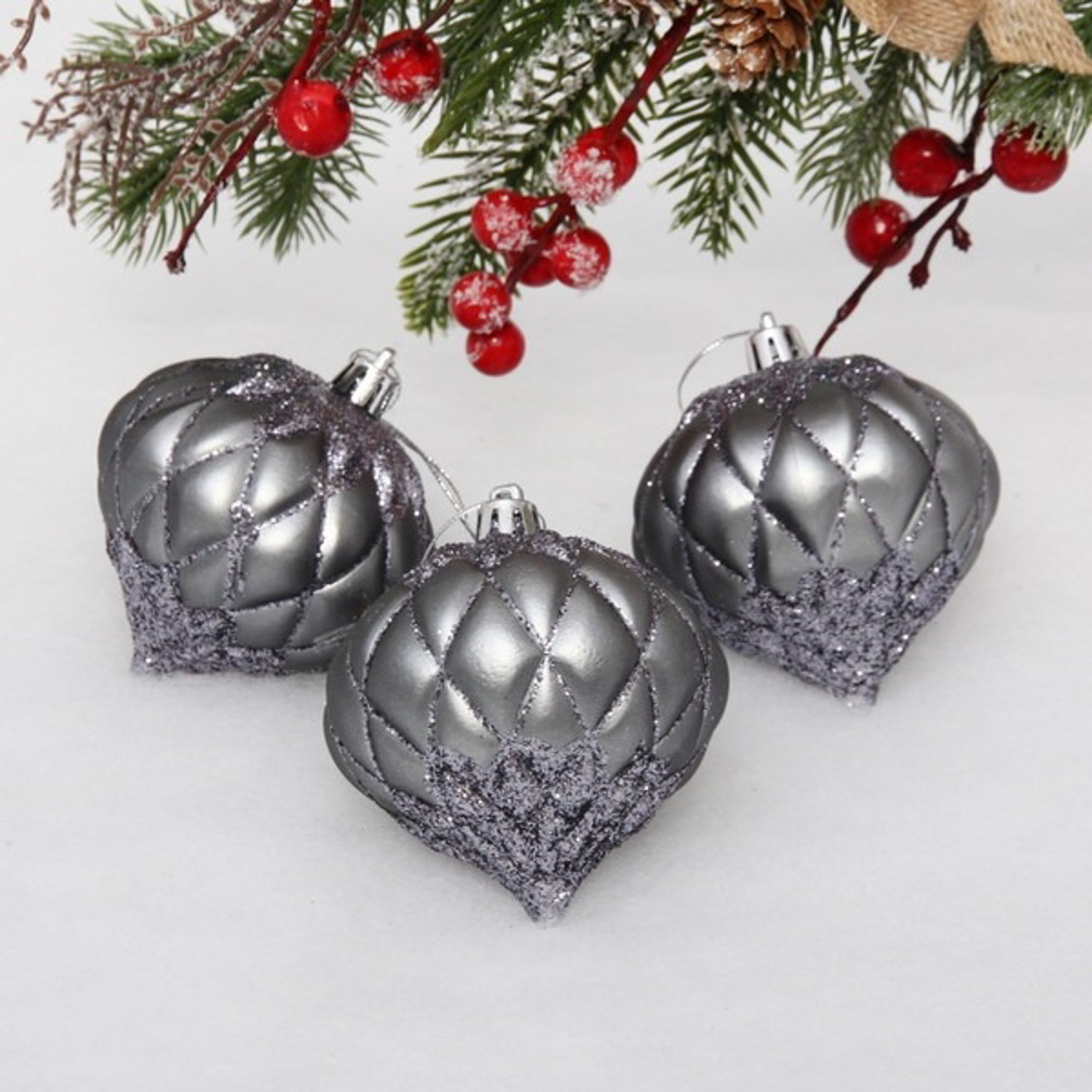 яяяЁлочные игрушки "Юла" 8 см (набор 3 шт), графит