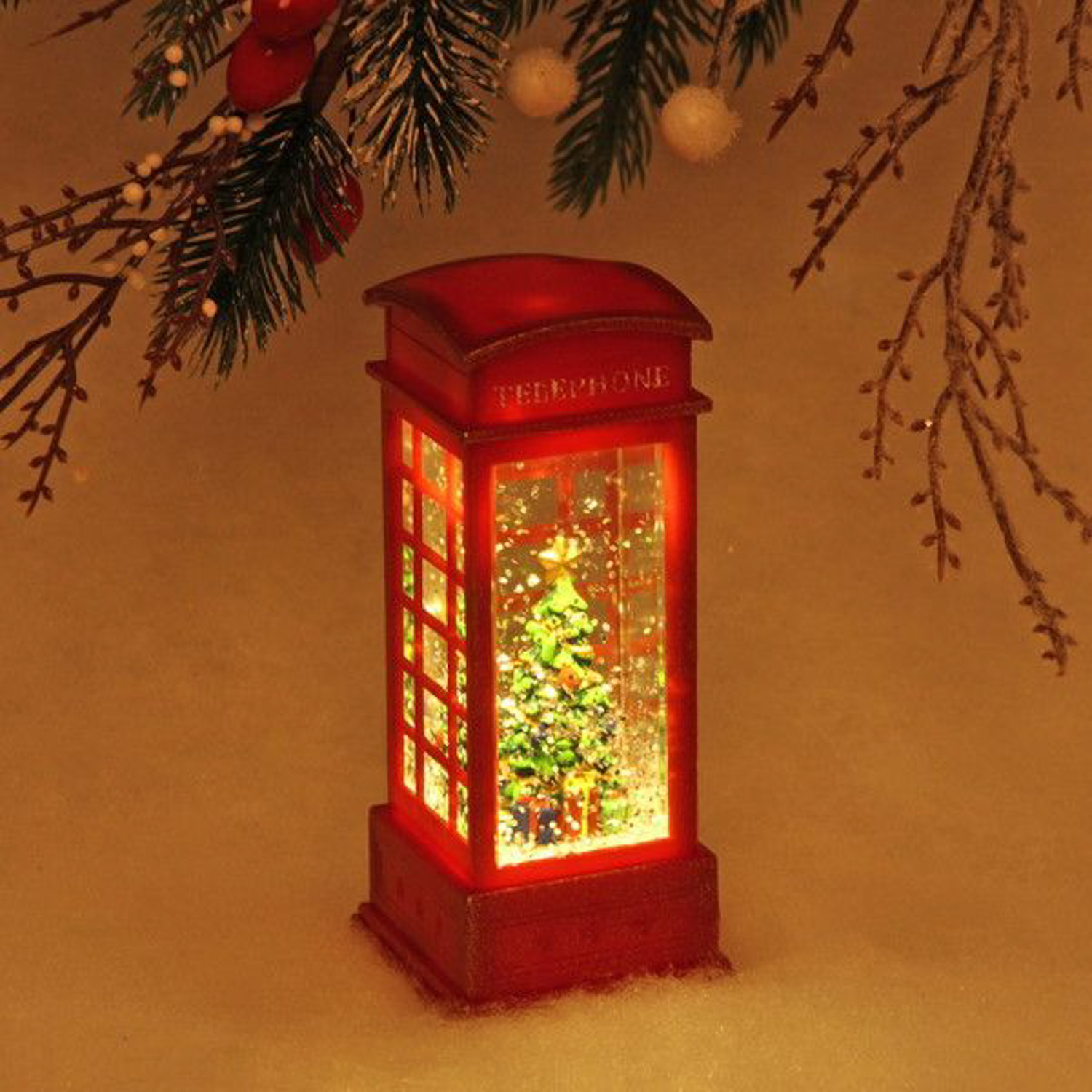 Сувенир с подсветкой "Christmas", Телефонная будка - Елочка, 12.5х5.3х5.3 см