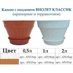 Кашпо пластм. "Виолет Классик" 0,5л d верха 120мм h80мм с поддоном д/Фиалок Мрамор. А5113мр*1/100