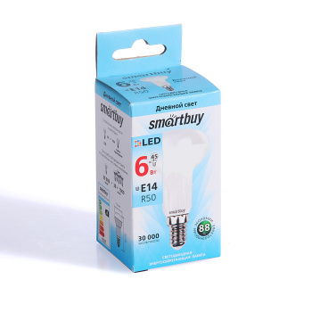 Лампа светодиодная Smartbuy, Е14, рефлектор R50, 6 Вт, 480 Лм, холодный белый свет