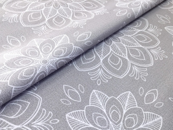 Клеёнка на тканевой основе "Print" "Белые узоры" серый фон шир.1,37м GW-21402 "Great Way" *20