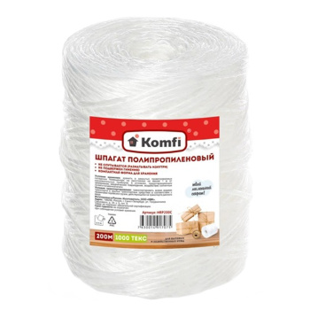 Шпагат полипропиленовый  200м Белый лин.плотн.1000Текс, намотка-"цилиндр" HRP200С "Komfi" *1/40