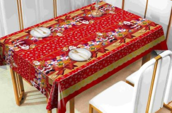 Клеёнка на тканевой основе "Версаль" "Новогодний стол" красная с зол. шир.1,37м SD-102С *20