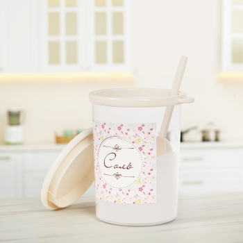 Емкость д/продуктов пластм. "Ассорти" "Соль" 1,0л Прозр., с ложкой 110х110х155м М1716 *1/10