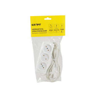 Удлинитель 3 розетки 3м б/з ШВВП 2*0,75мм2 6А мощ.нагр1300Вт СТАРТ *1/10/40