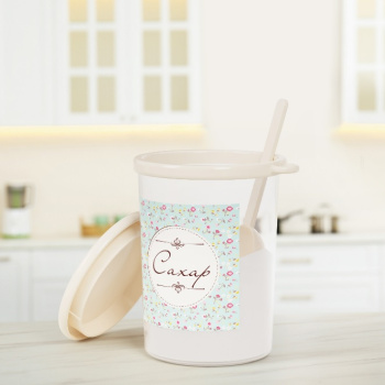 Емкость д/продуктов пластм. "Ассорти" "Сахар" 1,0л Прозр., с ложкой 110х110х155м М1718 *1/10