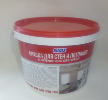 Краска акриловая 6 кг для стен и потолков BILDEX, белоснежная