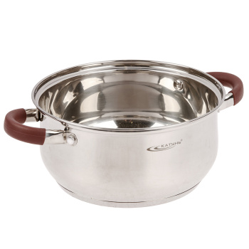 Кастрюля нерж. "Катунь" "Берта" 4,0л d22см термораспред. дно, Стекл. кр., силик.руч. КТ15-D-22*1/4