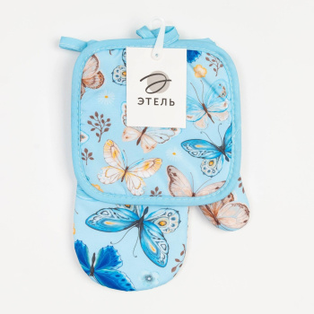 Набор прихваток Бабочки варежка-прихватка 24х16см, прихватка 17х17см 100% полиэстер Этель *1