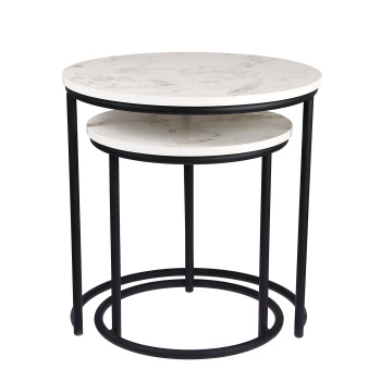 Стол журнальный МАТРЕШКА комплект столешниц 2 шт.ЛДСП Белый мрамор+Подстолье труба КРУГЛАЯ ЧЕРНАЯ*1