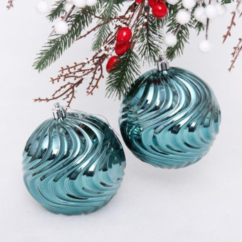 Набор новогодних шаров "Рельеф", диаметр 10 см, 2 шт., темный нефрит